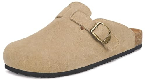 Intini Mens Womens Suede Clogs Leather Mules Cork Footed Size | Slip On Slides, Slippers, Sandals, Arch Support, Adjustable Buckle