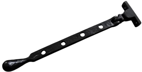 Manor Window Casement Stay, 254mm, Black Cast Iron, Pear Design