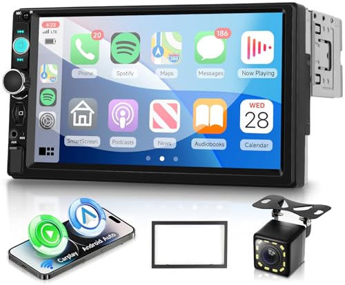VECHTEL Radio de Coche 1 DIN con CarPlay Android Auto Inalambrico, 7 Pulgadas IPS HD Pantalla Táctil Radio Coche Soporte Bluetooth Radio FM USB/AUX/TF Mirror Link SWC Cámara Trasera