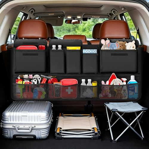 MoKo Hanging Trunk Organizer for SUV, Car Organizer with 10 Pockets Large Capacity & 3 Adjustable Straps for Easy Installation, Car Storage Universal Fit for Sedans, SUVs, MPVs, Trucks, 35.5 x 18.2in