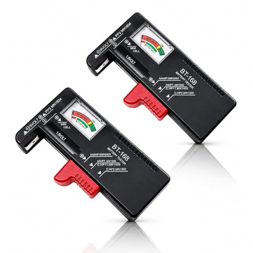 2PCS Testeur de Piles Universel, Testeur de Piles pour AAA, AA, C, D, 9V et Piles à Bouton, Contrôleur de Tension de Batterie, Indicateur de Charge