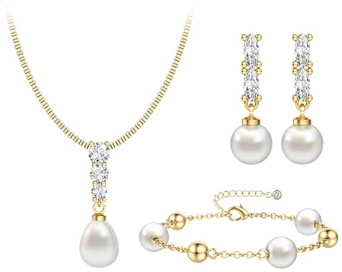 SLLAISS Pearl Jewellery Sets for Women Bridal/Prom/Bridesmaid