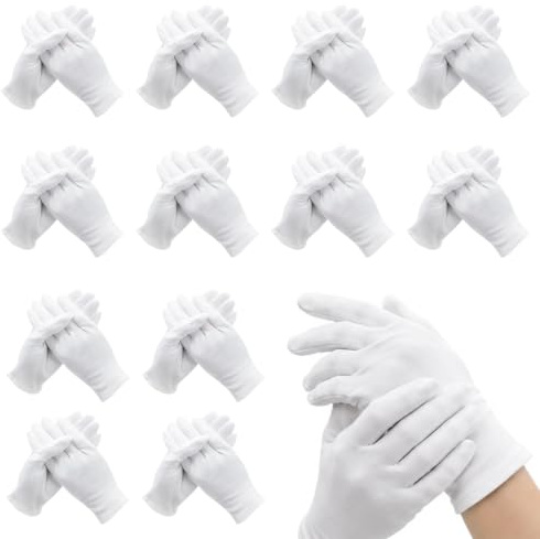 dellyy 12 Pares Guantes de Algodón para Dermatitis, Guantes Algodon Blanco XL, Dermatologicos para Hidratar las Manos Secas, Inspección de Joyas, Servicio, Fotografia