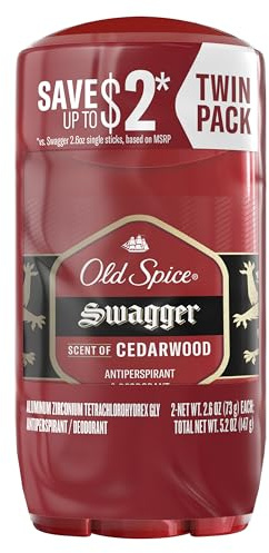 Old Spice Antiperspirant Deodorant for Men, 24/7 Sweat & Odor Protection, 24/7 Lasting Freshness, Invisible Solid, Swagger with Cedarwood Scent, 2.6 oz (Pack of 2)
