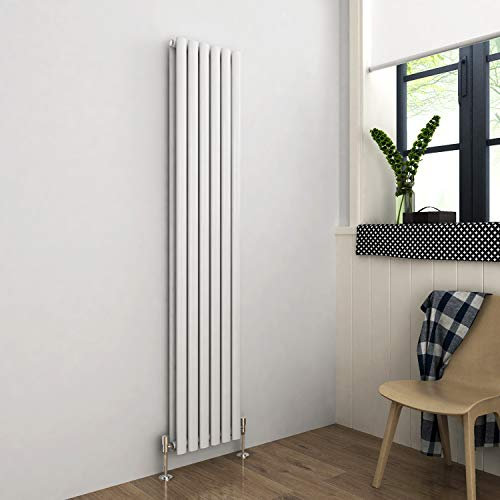 ELEGANT 1800 x 360mm White Vertical Column Radiator Oval Double Panel Designer Radiator