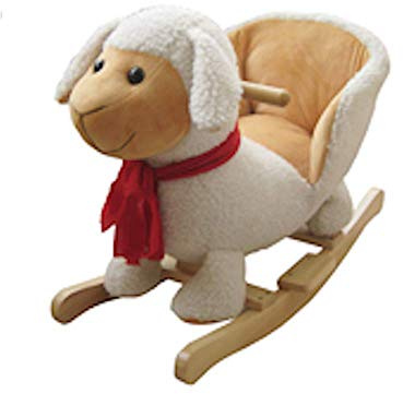 Neuf Peluche Agneau Chaise à Bascule - de Luxe avec Écharpe en Bois Rockers avec Poignées en Bois