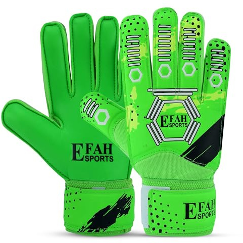 EFAH SPORTS Gants de gardien de but de football pour enfants, garçons et jeunes – Gants de gardien de but de football avec paumes à forte adhérence (7, vert)