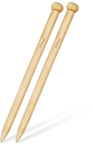 Aeelike 2 Stück Einspitzige Groß Stricknadeln Holz Bambus Stricknadeln Set, 35 cm Extra Lang Chunky Stricknadeln für Anfänger und Profis, 20 mm Handarbeit Dick Stricknadel Set für Decken, Teppiche