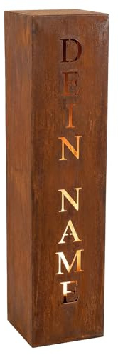 Rostikal Colonne de jardin personnalisée en patine noble 40 cm – Colonne nominative en métal avec gravure individuelle, décoration de jardin résistante aux intempéries pour l'extérieur