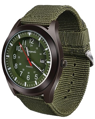Vicloon Herren Armbanduhr, Quarzuhr Armbanduhr, Auto-Kalender minimalistisches analoges Zifferblatt Canvas Stoff Band Herren Uhr täglich Armbanduhr Solar Movement(Grün)