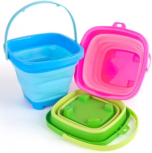 Shindel Collapsible Bucket for Kids, Foldable Pail Bucket for Beach Toys, Summer Toys, Camping Gear, Beach Party, Fishing, and Fun Summer Activities