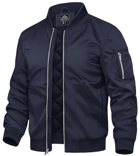 TACVASEN Bomber Jacket Mens Windproof Outdoor Zip Up Bomber Jackets Casual Winter Warm Baseball Coats Navy,L