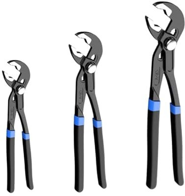 Channel Locks Plier Set of 3, Quick Adjust Groove Joint Pliers Set 7-inch, 10-inch, 12-inch, Groove Wrench Plier, Water Pump Pliers, Durable CR-V Steel Tongue