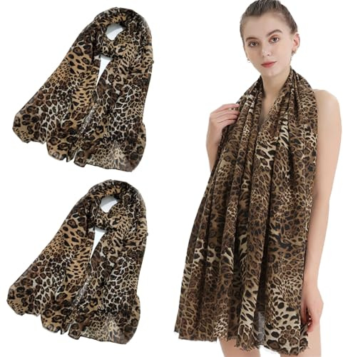 UILYNIU 2 Piezas Fashion Bufanda de Mujer, Largo Estampado de Leopardo Bufandas, Larga y Suave Chal, Bufanda Mujer Invierno Otoño Grande 180 * 90cm, Elegante Chal Fulares Cuello Pañuelo (Marrón)