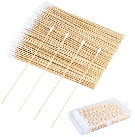 Bastoncillos de algodón largos de 15 cm, 300 unidades, de madera, bastoncillos de algodón de bambú con cabeza redondeada, bastoncillos de algodón estériles para maquillaje, limpieza, belleza, uñas