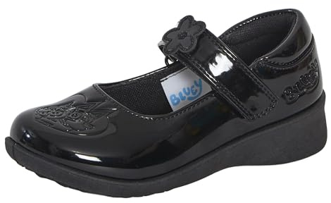 Bluey Girls School Shoes for Kids Bingo Black Patent Party Shoes Hard Wearing Sole Easy Fasten Strap