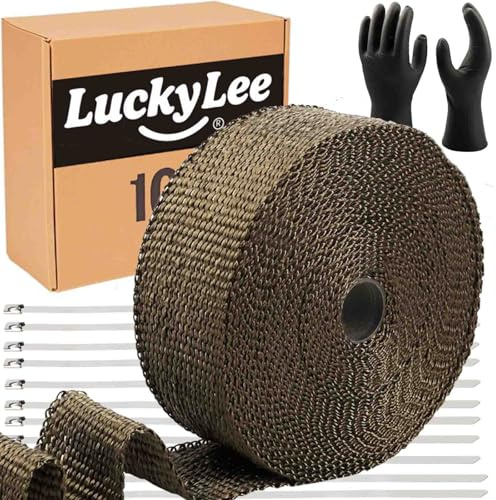 5 cm x 76 cm titan avgasrör värmefolie rulle för motorcykel fiberglas värmeskyddstejp med 5 st rostfria stålband (T-10 M)