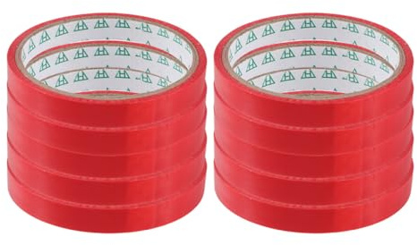 Cabilock Cinta de Embalaje para Bolsas Adhesiva Roja 12 CM 10 Rollos Recambios para Máquinas de Sellado en Supermercados Rollos de 30 Metros para Embalaje