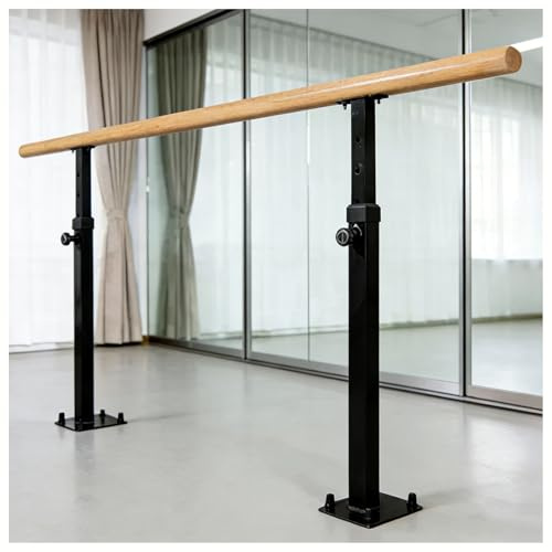 Height Adjustable Dance Bar, Floor Mounted Wood Ballet Barre with Steel Core, Heavy Duty Stretching Barre Support for Balance Workout, Fitness Equipment for Balance Excercise