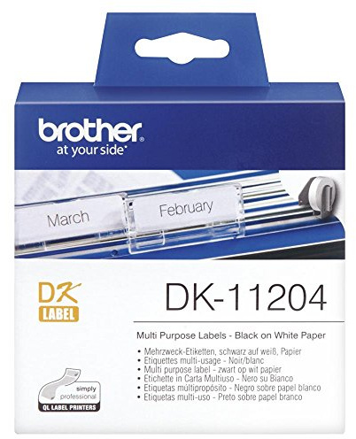 Brother DK11204 | Etichette Multiuso | Nero su Bianco | Dimensioni 17 x 54 mm | 400 Etichette per Rotolo
