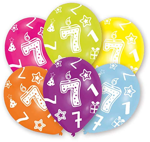 Amscan All Round Printed Age 7, 6 Latex Balloons 27.5cm
