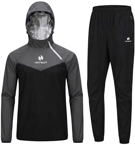 HOTSUIT Bastu Kostym Män viktförlust Jacka Byxa Gym Träning Svett Kostymer, Grå, 5XL