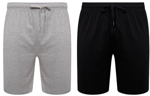 Sock Stack Pack of 2 Mens Pyjama Shorts with Pockets Organic Cotton Rich Jersey Soft Breathable for Lounging and Sleeping, Black/Grey X Large