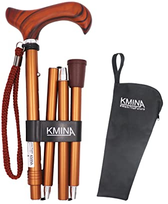 KMINA Bastone per Anziani Legno, Passeggio Pieghevole, Regolabile, Donna, Uomo, Manico Faggio - KMINA PRO