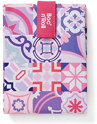 Roll'eat ® | Bolsa Merienda, Porta Bocadillos con Envoltorio Reutilizable, Porta Alimentos Ecológico sin BPA, Bolsa de Tela, Color Rosa - Boc'n'Roll Patchwork