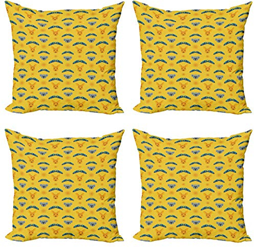ABAKUHAUS Kangaroo Throw Pillow Cushion Case Pack of 4, Aboriginal Style Boomerang, Modern Accent Double-sided Digital Printing, 50 cm x 50 cm, Multicolor