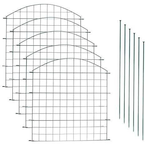 EINFEBEN Teichzaun Gartenzaun 11tlg Set Zaun Teich 5 Zaunelemente und 6 Befestigungsstäben, Welpanauslauf, Metall, Gartenzaun, Freigehege, Teich, Zaun, Gitterzaun (Oberbogen)