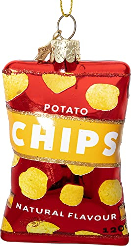 SIKORA Kartoffel Chips Tüte besondere Weihnachtskugel Glas Christbaumschmuck Deko Figur Weihnachten Anhänger Ornament - Trend Line - BS548