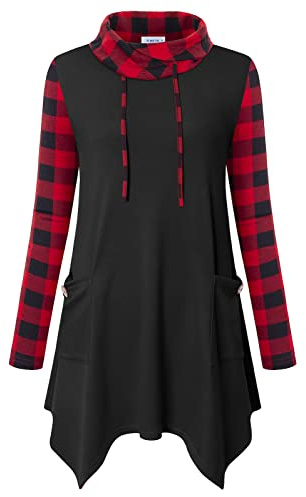 Amrto Tunique longue pour femme - Col roulé - Manches longues - Chemisier décontracté - Avec poches - Sweat-shirt long avec ourlet asymétrique, XXL