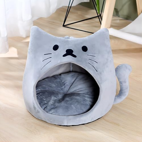Wuudi Cama para Gatos Tipo Cueva Con Cojín Interior Lavable Extraíble, Felpa Suave y Acogedor para Mascotas (36 * 36 * 36cm)