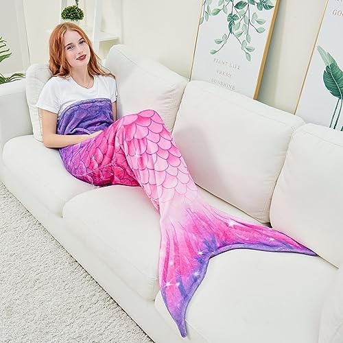 WERNNSAI Mermaid Tail Blanket - Mermaid Wearable Blankets for Adults Women Girls All Seasons Soft Flannel Mermaid Scale Sleeping Bags Snuggle Blanket for Teens Birthday