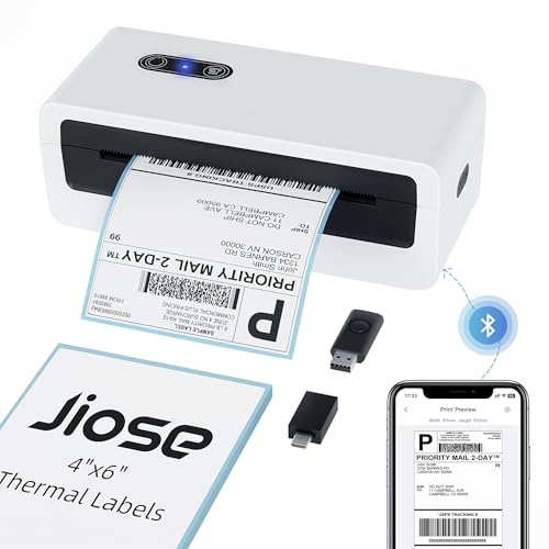 Jiose Shipping Label Printer - 4x6 Desktop Thermal Label Printer for Small Business - Compatible with MacOS Windows