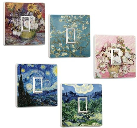 Set of 10 Artistic Designs - Van Gogh Masterpieces Light Switch Sticker Bundle - The Starry Night, Vintage Roses, Sunflower and Roses Bowl, Olive Trees and Almond Blossom (Supersaver Bundle)