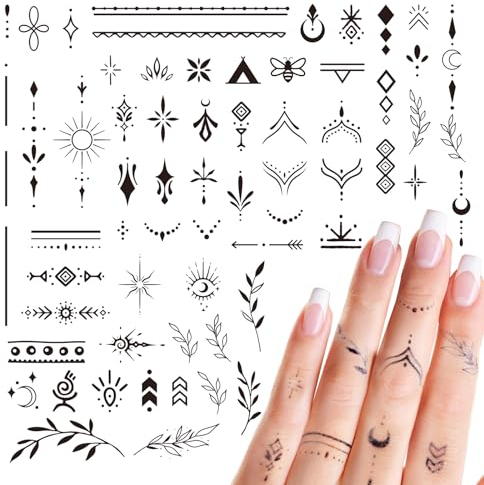 2 Sheets Fake Temporary Tattoos Finger Tattoo Stickers Tiny Tattoo Stickers Hands Finger Tattoos for Women Girls
