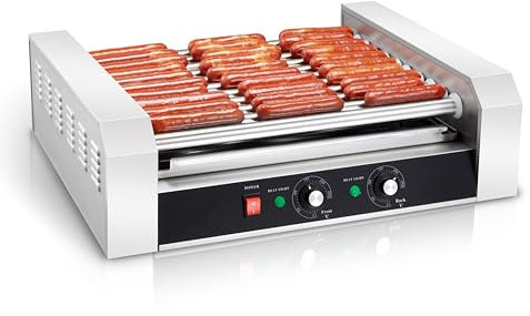 SYBO Hot Dog Roller, 30 Hot Dogs 11 Rollers Grill Cooker Machine with Removable Stainless Steel Drip Tray, 1430-Watts, Ideal for Commercial And Party Use