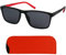 Flex Sonnenbrille mit Sehstärke, Kunststoff Rahmen XL Groß und Rechteckig mit flexiblen Bügeln Schwarz mit Rotem Akzent, Trend Etui, Lesesonnenbrille Herren und Damen 2.0 Dioptrien