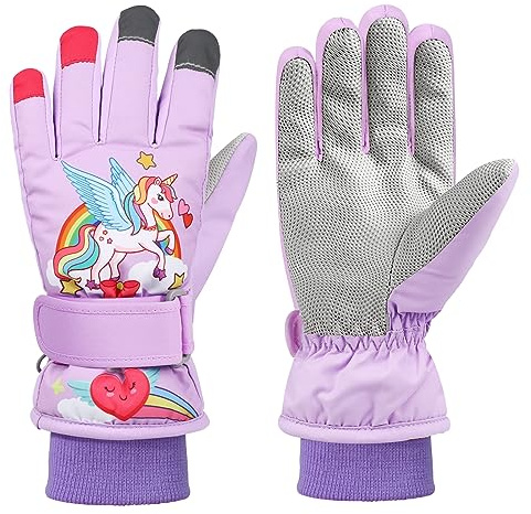 QKURT Kids Ski Gloves - Waterproof Winter Warm Snow Mittens for Boys Girls, Snowboard Skate Gear with Fleece Lining for Children Age 2-13 - Cold Weather Outdoor Sport