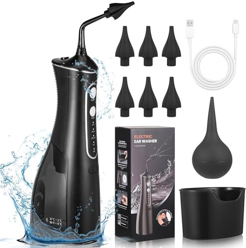 Wush Ohrenschmalz Entferner, Elektrischer Ohrenreiniger Ohrendusche für Erwachsene, Ohren Reinigung Wiederaufladbarer mit 4 Druckmodi 6 Ohr Tipps IPX7 Wasserdicht, Ohrspülung für den Heimgebrauch