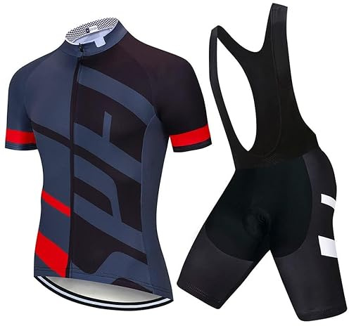 VeloZenith Abbigliamento Ciclismo da Uomo Estiva,Maglia Manica Corta Con 3 Tasche+3D Gel Pantaloncini,Traspirante Sportivo Ciclismo Moda Set per Mountain Bike Tuta MTB(Grigio-rosa2,XXL)
