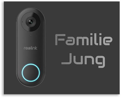 Jung Edelstahl Design Modernes V2A Edelstahl Türschild für Reolink Smarte Video Türklingel - Klingelschild 20x16 cm Haustürschild mit Namen individuell personalisierbar (Anthrazit RAL 7016)