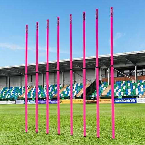 FORZA Teleskopiska slalomstänger | Justerbara 8-pack träningsstänger för sportborrar och smidighet – flera färger (utan baser, rosa)
