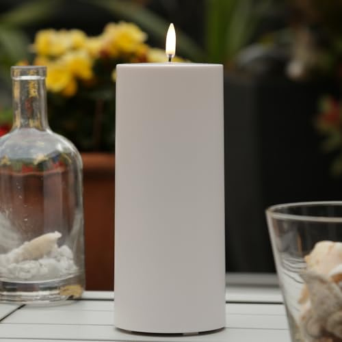 MARELIDA LED Kerze Outdoor Piffany UYUNI Lighting mit flackernder Flamme Stumpenkerze aus Kunststoff für Innen/Außen Timerfunktion dimmbar weiß (Höhe: 20cm)