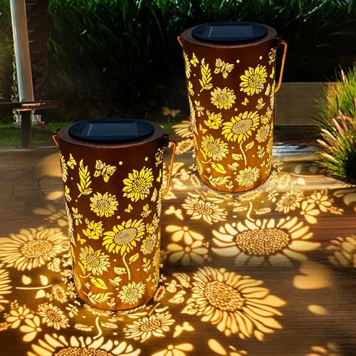 Cawabocy Birthday Gifts for Women Mum Grandma, 2 Pack Sunflower Solar Lanterns Garden Decorations, Solar Garden Lights for Patio Yard Pathway
