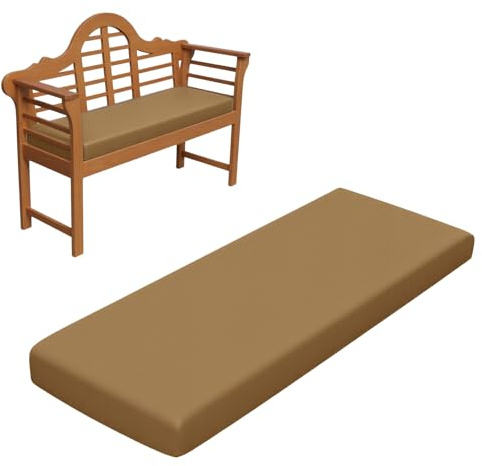 RZYW Cojines de Asiento para Exterior Interior de 5cm de Espesor, Cojín de Banco de Jardín Impermeable, Cojín para Silla Lavable Antideslizante, para Cocina Terraza Sofa Columpio,Caqui,170x50cm