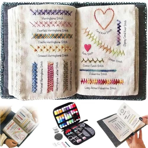 Kit Livre Broderie, Kit De Broderie à Faire Soi-MêMe, Livre De Broderie Portable Pour Tous Types De Situations Et Kit De Couture, Livre D'Exercices De Broderie Et 106 Motifs,1pcs