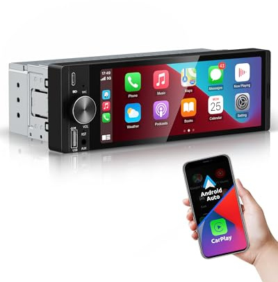 ESSGOO Single Din Car Stereo with Wireless Carplay and Android Auto, 6.36 inch HD IPS bildschirm Auto Display Bluetooth Head Unit with Reverse Camera Function, Voice Control, Mirror Link, FM, Type-C